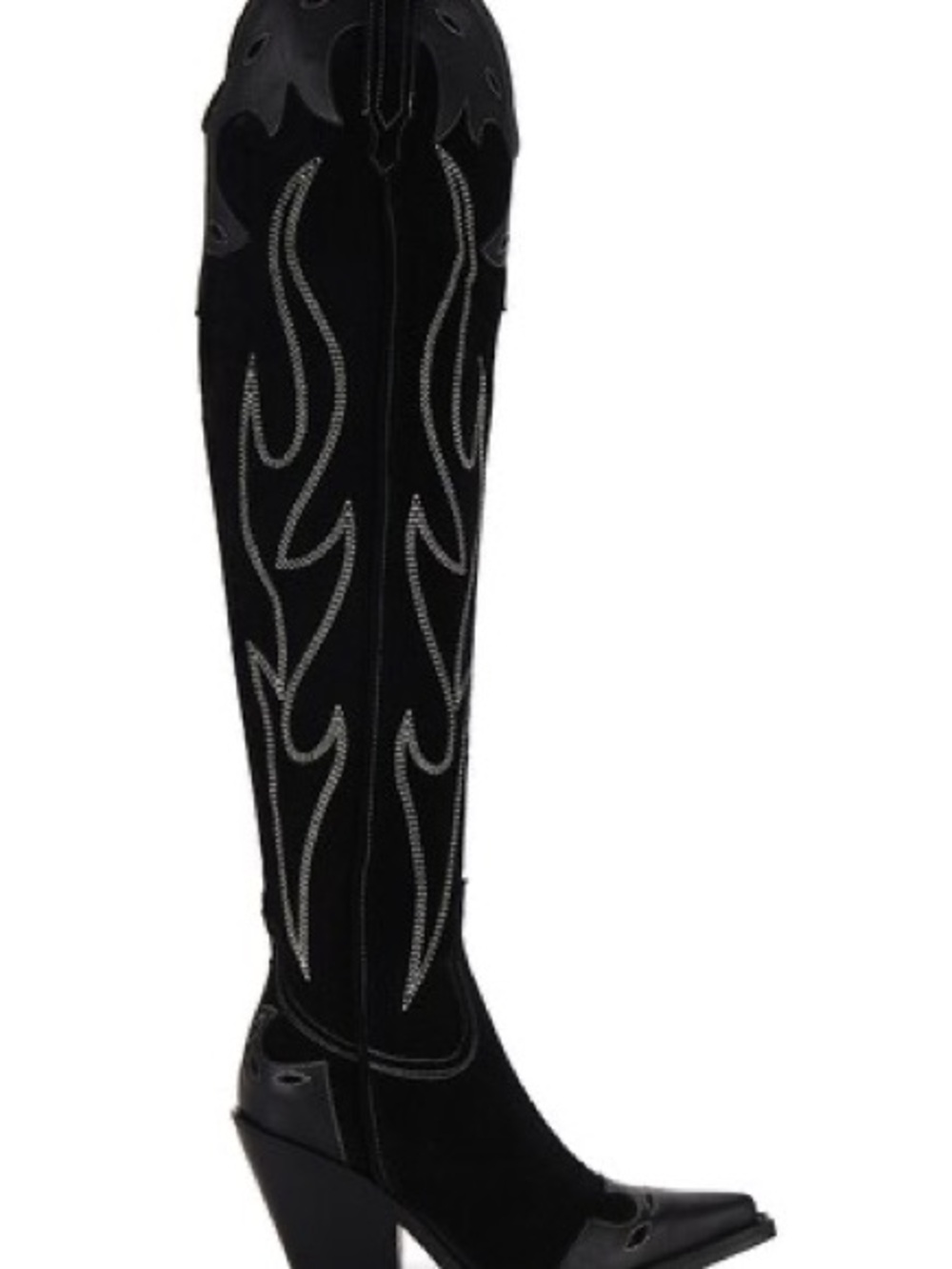 Free People Black Suede Over-the-Knee Western Boots with Embroidered Stitching
